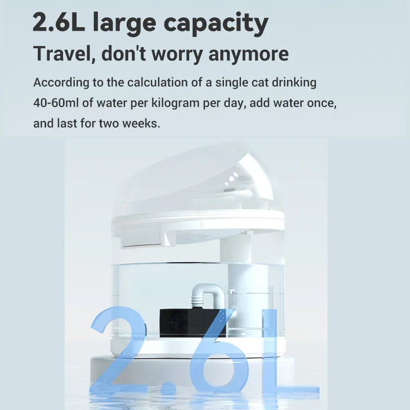 Smart Cat Water Dispensers  Circulating Flow Water PurifierWireless Automatic2.6L Super Capacity Pet Water Dispenser Cat Bowl